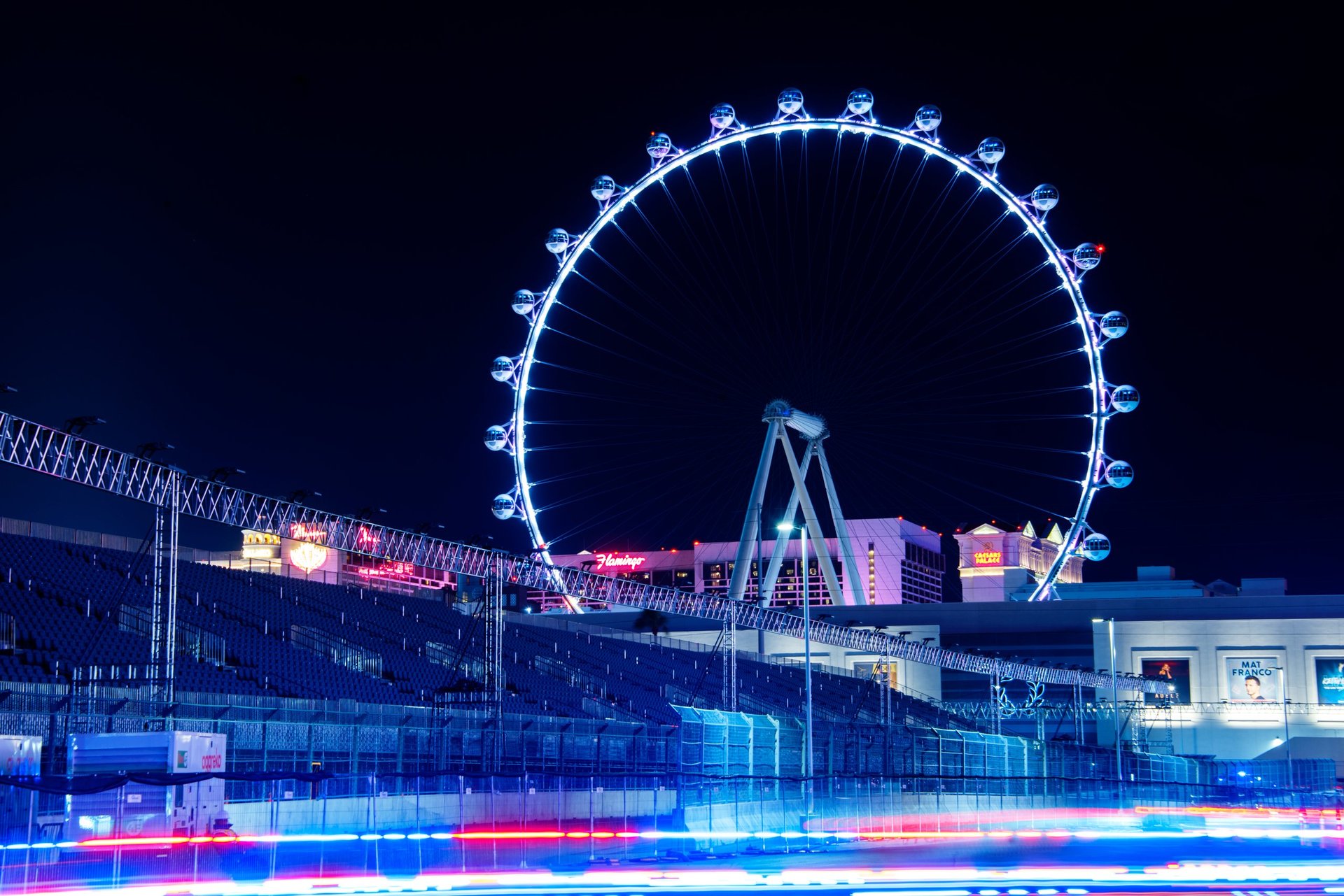 Las Vegas Grand Prix night race on the Strip with the Sphere
