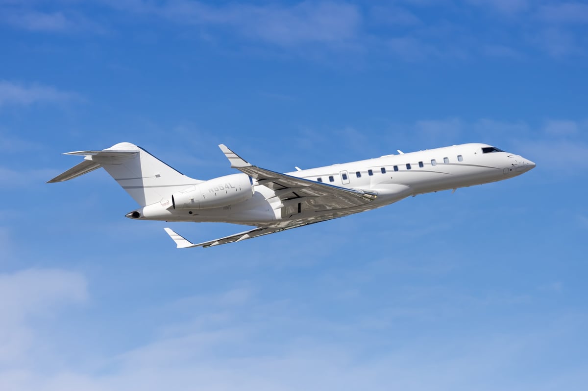 Private Jet auf dem Rollfeld bei Sonnenuntergang